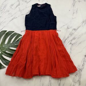 1.Magnin Womens Vintage 70s High Neck Dress Size 16 Blue Red Colorblock